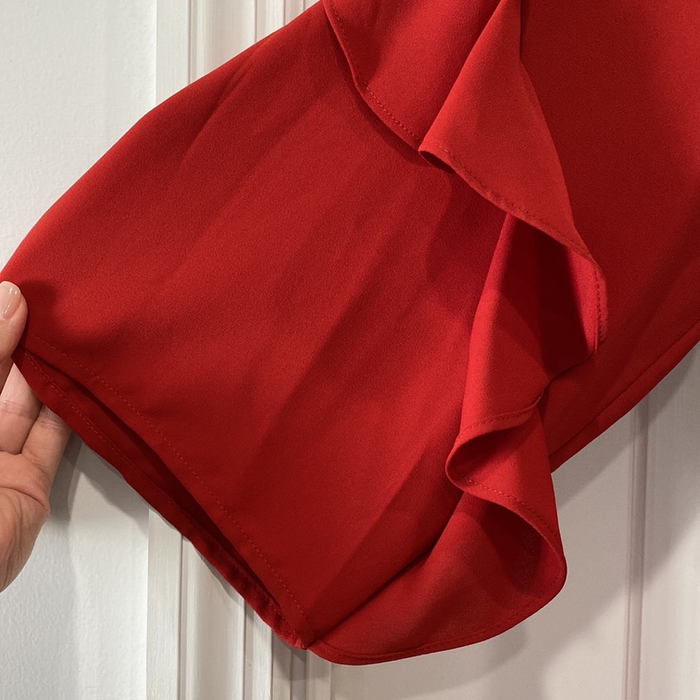Red Rust Ruffle Sleeve Blouse - Picture 2 of 7